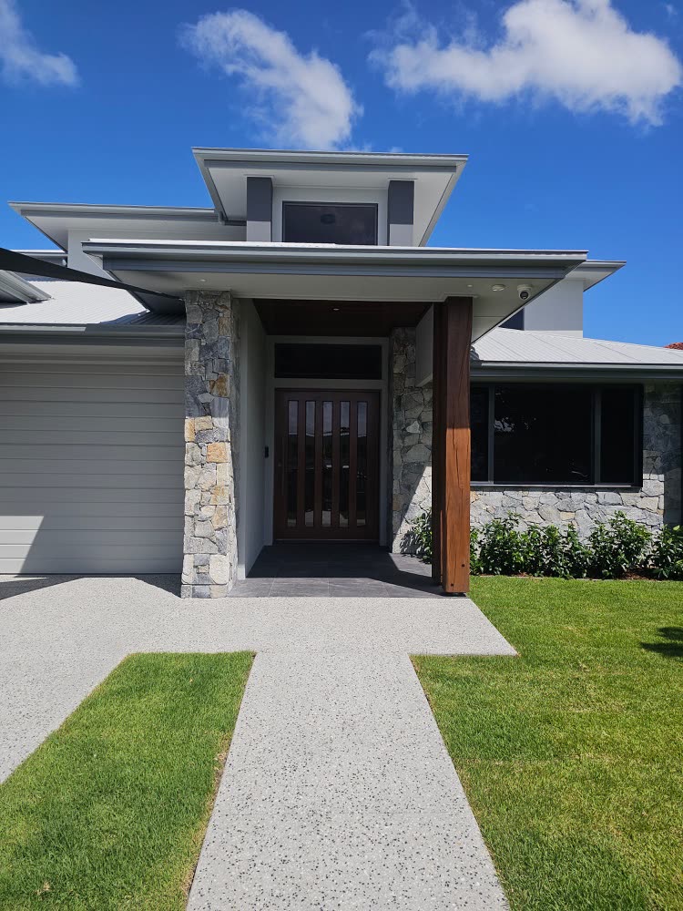 Front entrance of Tony and Kamella&rsquo;s completed Reefsea home at Paradise Point